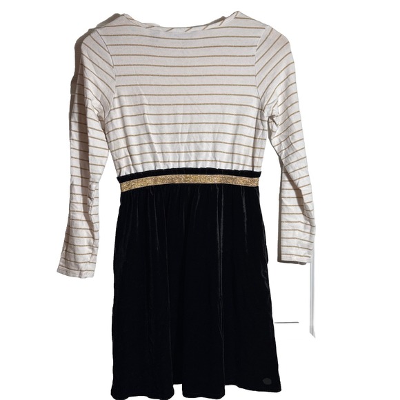 Lands' End Other - LANDS' END Girls White/Gold Striped with Black Velour/Velvet Skirt Dress Sz L/14